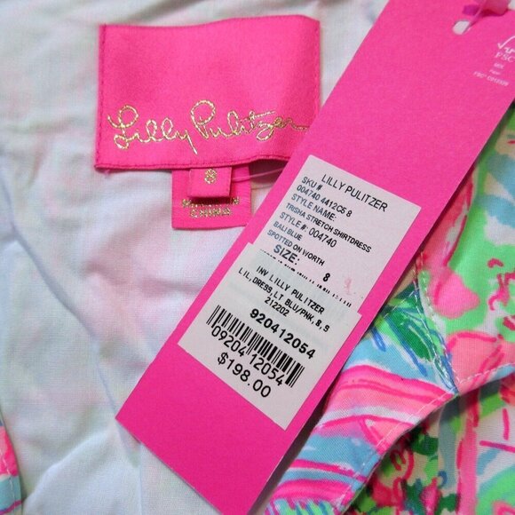 NWT The Lilly Pulitzer Trisha in Bali Blue Spotted on Worth Stretch Shirtdress 8 - Picture 3 of 6